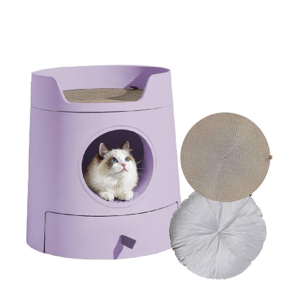 Michupet XL Castle 2-in-1 Cat Litter Box with Scratch Basin & Scoop Included, Lilac Purple - MichuPet