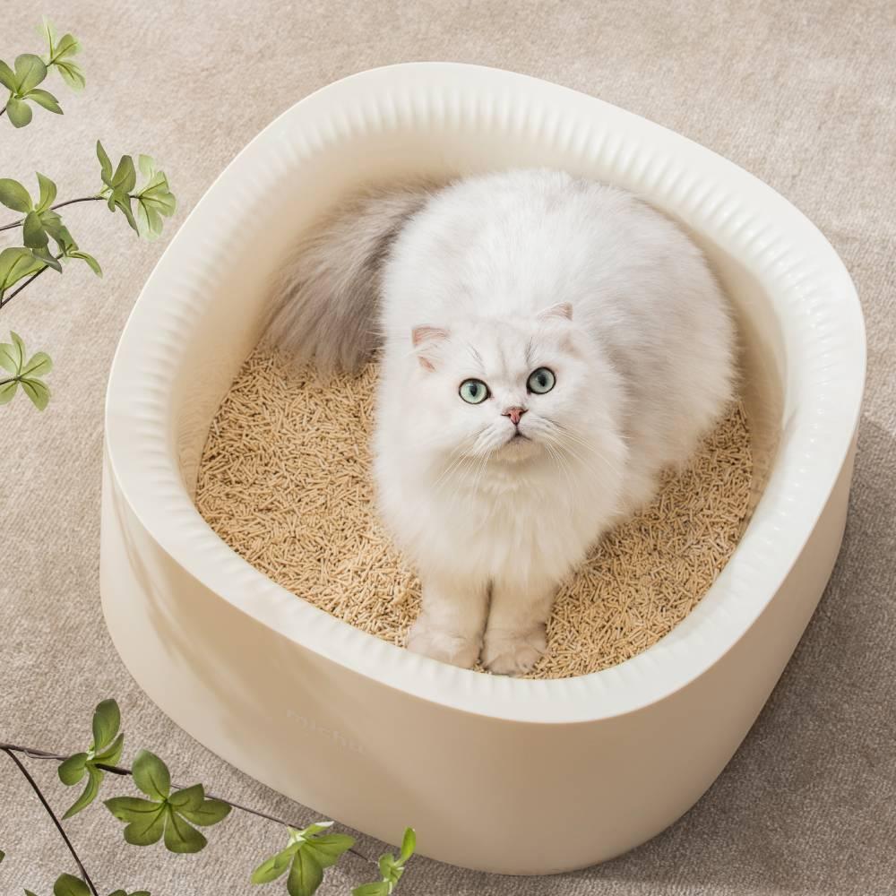 Michu Macaron High Edge Cream White Open Style Extra Large Cat Litter Box Designed by MEOOF XL - MichuPet